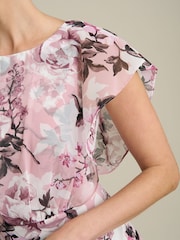 Gina Bacconi Pink Raegan Chiffon Overlay Print Dress - Image 4 of 6