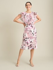 Gina Bacconi Pink Raegan Chiffon Overlay Print Dress - Image 5 of 6