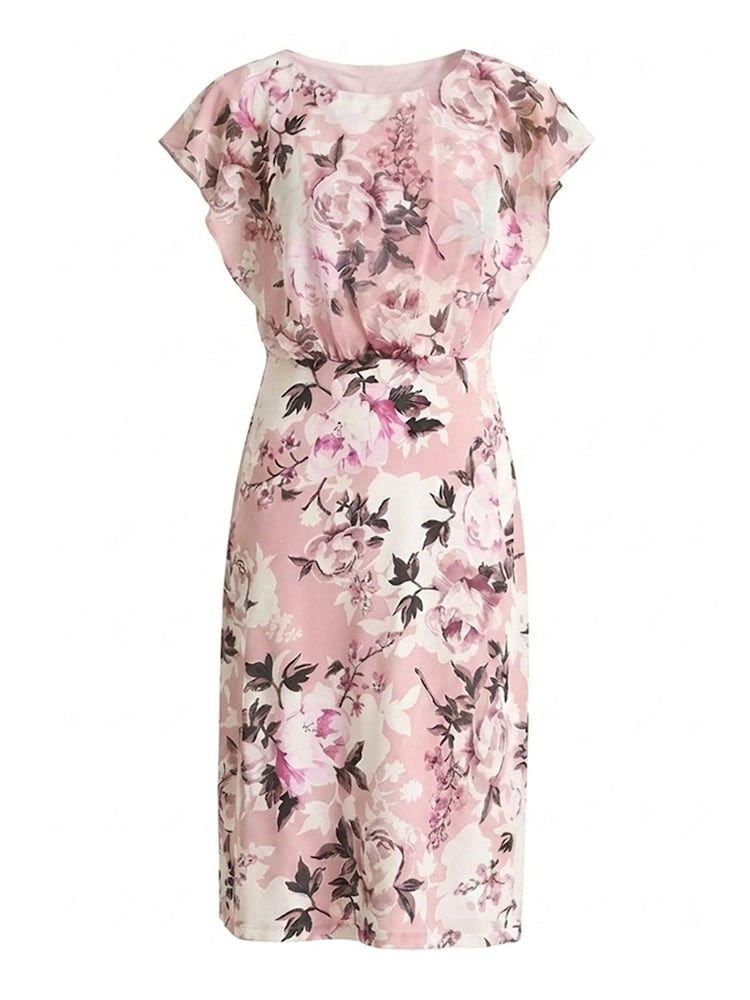 Gina Bacconi Pink Raegan Chiffon Overlay Print Dress - Image 6 of 6
