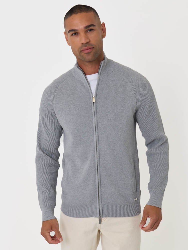 Threadbare Grey Knitted Zip Up Funnel Neck Cardigan - Image 1 of 6