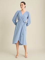 Gina Bacconi Blue Peyton Bow Wrap Long Sleeve Midi Dress - Image 1 of 6