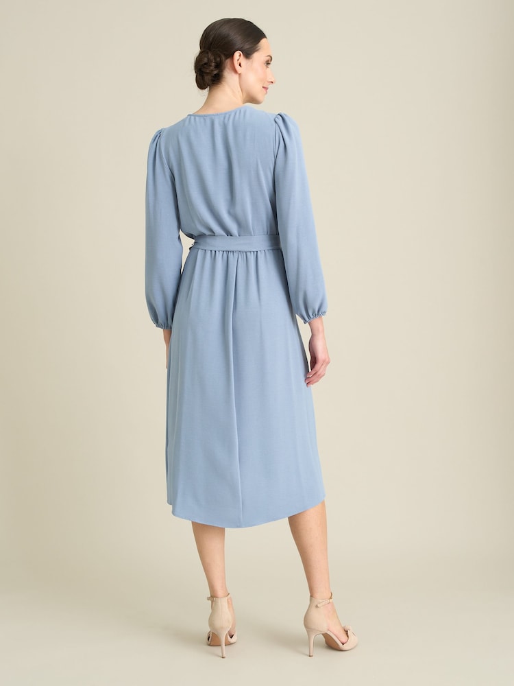 Gina Bacconi Blue Peyton Bow Wrap Long Sleeve Midi Dress - Image 2 of 6