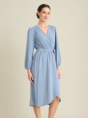 Gina Bacconi Blue Peyton Bow Wrap Long Sleeve Midi Dress - Image 3 of 6