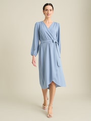 Gina Bacconi Blue Peyton Bow Wrap Long Sleeve Midi Dress - Image 5 of 6