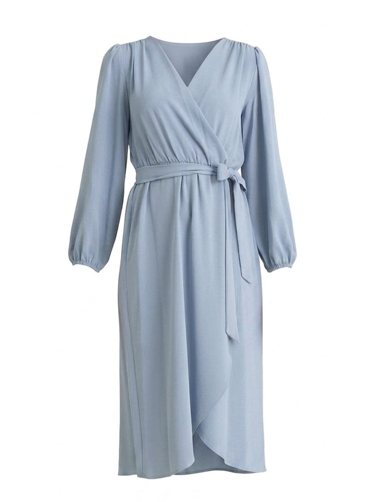 Gina Bacconi Blue Peyton Bow Wrap Long Sleeve Midi Dress - Image 6 of 6