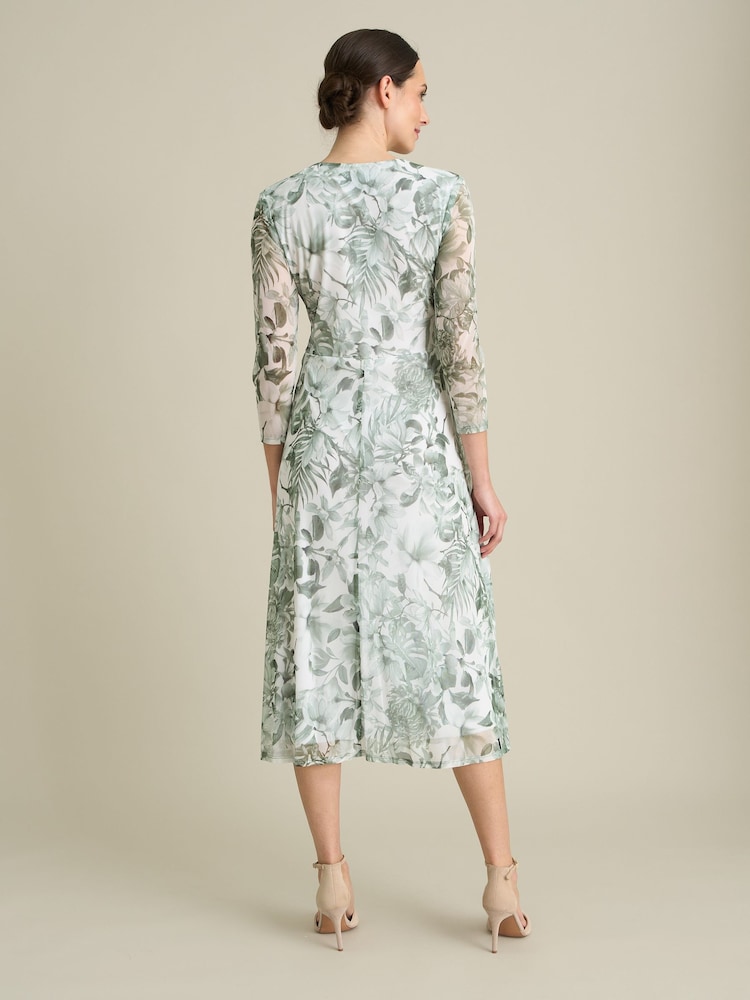 Gina Bacconi Green Nancie Floral Mesh Faux Wrap Dress - Image 2 of 6 Gina Bacconi Green Nancie Floral Mesh Faux Wrap Dress - Image 2 of 6