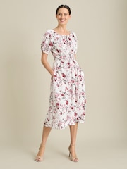 Gina Bacconi White Perrie Smock Waist Floral Print Dress - Image 1 of 6