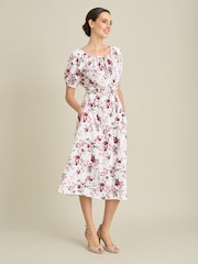Gina Bacconi White Perrie Smock Waist Floral Print Dress - Image 3 of 6