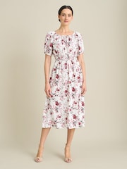 Gina Bacconi White Perrie Smock Waist Floral Print Dress - Image 5 of 6