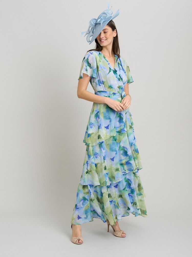 Gina Bacconi Blue Rihanna Tiered Maxi Dress - Image 1 of 6 Gina Bacconi Blue Rihanna Tiered Maxi Dress - Image 1 of 6