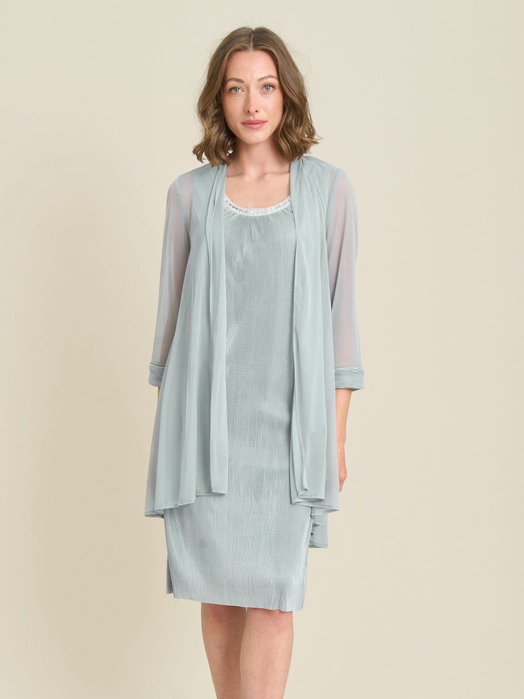 Gina Bacconi Green Sue-Ann Pleated Dress And Chiffon Jacket - Image 1 of 6 Gina Bacconi Green Sue-Ann Pleated Dress And Chiffon Jacket - Image 1 of 6