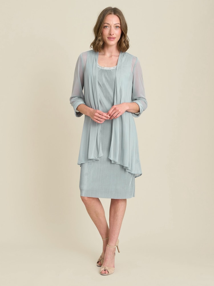Gina Bacconi Green Sue-Ann Pleated Dress And Chiffon Jacket - Image 2 of 6 Gina Bacconi Green Sue-Ann Pleated Dress And Chiffon Jacket - Image 2 of 6