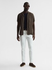 Reiss Bitter Chocolate Rufus Linen Cuban Collar Shirt - Image 3 of 6