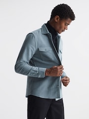 Reiss Duck Egg Miami Miami Twin Pocket Overshirt - Image 1 of 7