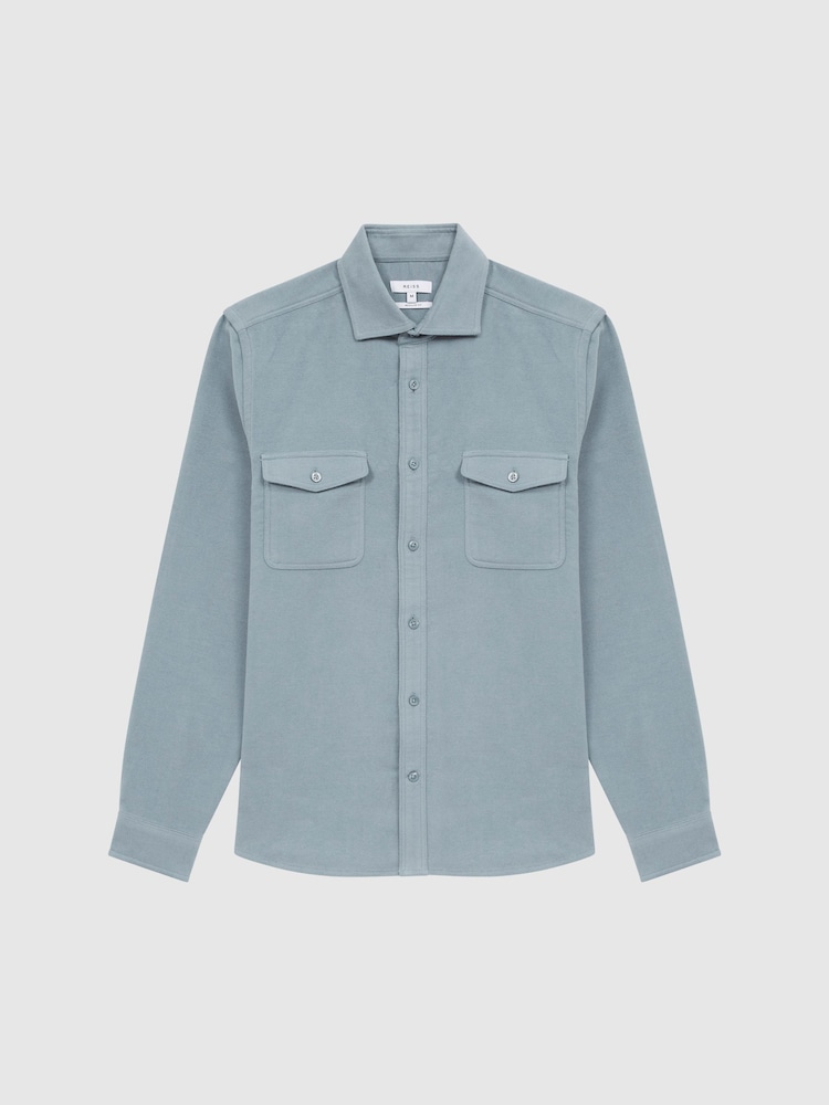 Reiss Duck Egg Miami Miami Twin Pocket Overshirt - Image 2 of 7 Reiss Duck Egg Miami Miami Twin Pocket Overshirt - Image 2 of 7