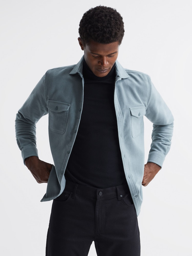 Reiss Duck Egg Miami Miami Twin Pocket Overshirt - Image 7 of 7