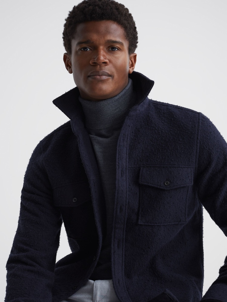 Reiss Navy Kiss Casentino Twin Pocket Overshirt - Image 1 of 6