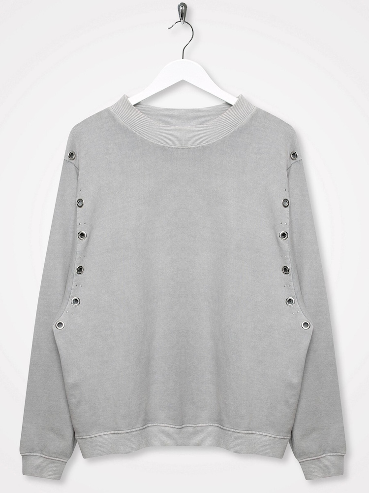 Sonder Studio Eyelet Lounge Grey Sweatshirt - Image 2 of 4 Sonder Studio Eyelet Lounge Grey Sweatshirt - Image 2 of 4