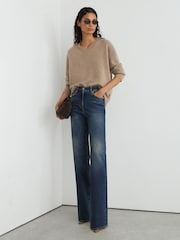 Reiss Mid Blue Andi Petite High-Rise Bootcut Jeans - Image 1 of 8