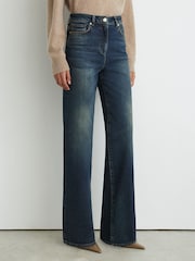 Reiss Mid Blue Andi High-Rise Bootcut Jeans - Image 4 of 8