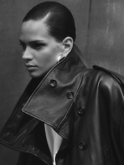 Reiss Black Amelie Leather Belted Double-Breasted Jacket - Image 4 of 9