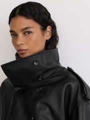 Reiss Black Amelie Leather Belted Double-Breasted Jacket - Image 5 of 9