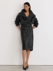Reiss Black Amelie Leather Belted Double-Breasted Jacket - Image 6 of 9