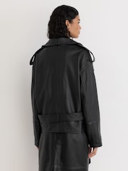 Reiss Black Amelie Leather Belted Double-Breasted Jacket - Image 7 of 9