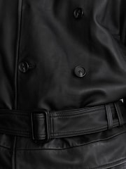 Reiss Black Amelie Leather Belted Double-Breasted Jacket - Image 8 of 9
