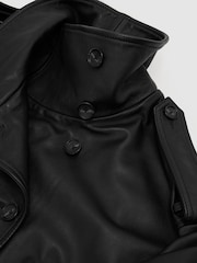 Reiss Black Amelie Leather Belted Double-Breasted Jacket - Image 9 of 9
