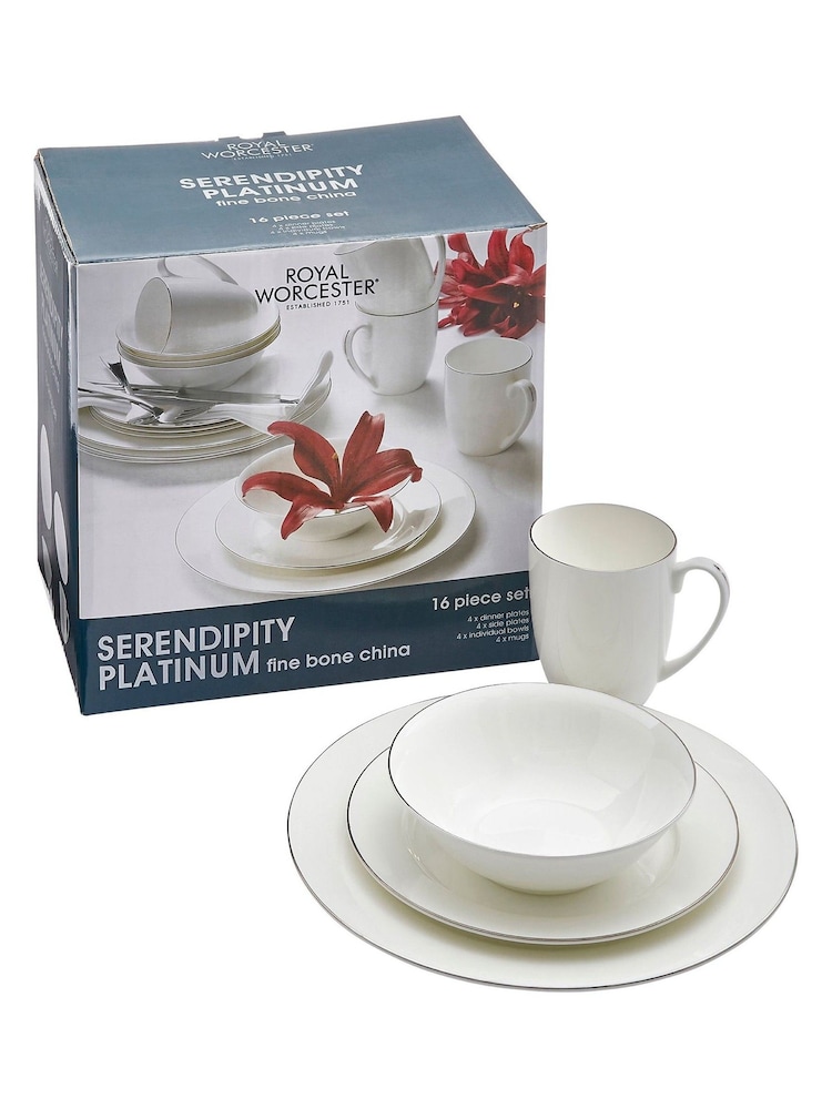 Royal Worcester 16 Piece White Serendipity Platinum Band Dinner Set - Image 4 of 4