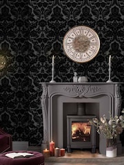 Graham & Brown Black Damask 10M Wallpaper - Image 1 of 3