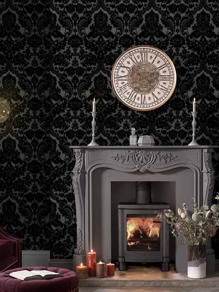 Graham & Brown Black Damask 10M Wallpaper - Image 1 of 3
