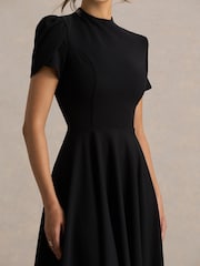 Club L London Black Vicky | High Neck Midi Dress With Puff Sleeves - Image 4 of 5