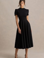 Club L London Black Vicky | High Neck Midi Dress With Puff Sleeves - Image 5 of 5