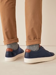 Joules Navy Blue Leather Trainers - Image 6 of 7