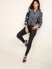 Navy Blue/Cream Spot Print Long Sleeve Sheer Shirt - Image 2 of 5