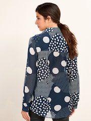 Navy Blue/Cream Spot Print Long Sleeve Sheer Shirt - Image 3 of 5