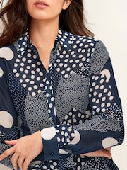 Navy Blue/Cream Spot Print Long Sleeve Sheer Shirt - Image 4 of 5