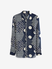 Navy Blue/Cream Spot Print Long Sleeve Sheer Shirt - Image 5 of 5