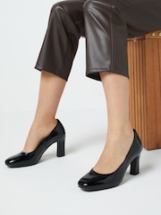 Black Patent Standard/Wide Fit Forever Comfort® Round Toe Block Heel Court Shoes - Image 1 of 6