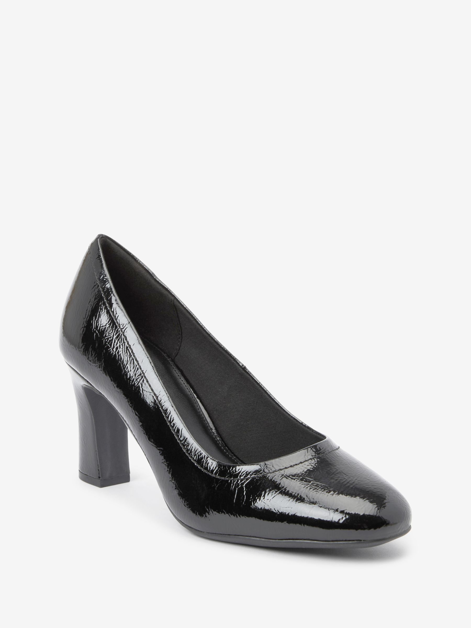 Black Patent Standard Wide Fit Forever Comfort Round Toe Block Heel Court Shoes