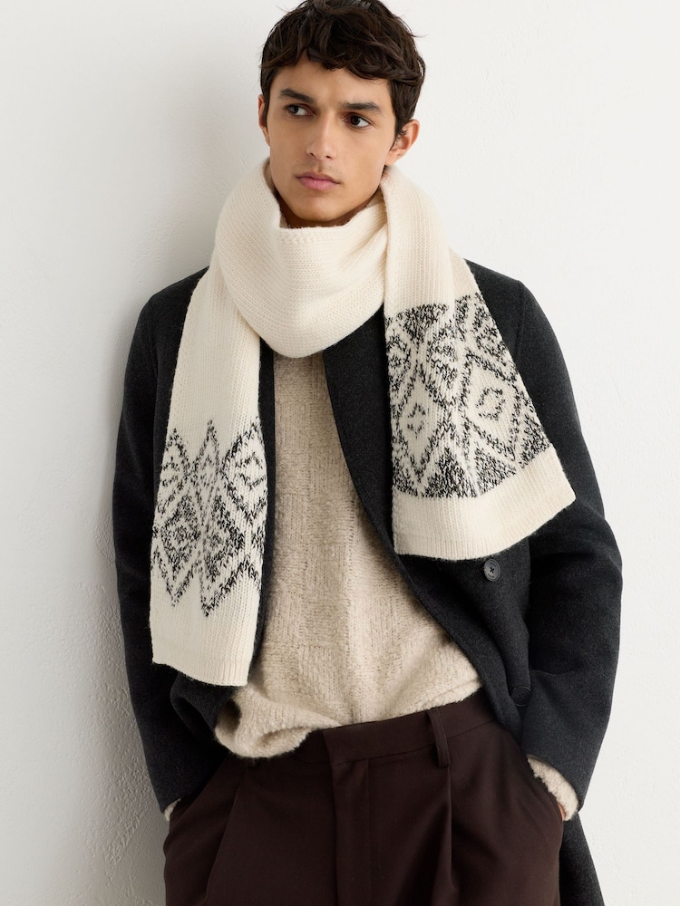 Reiss Benny Cotton and Wool Blend Fairisle Scarf - Imagen 1 de 5 Reiss Benny Cotton and Wool Blend Fairisle Scarf - Imagen 1 de 5