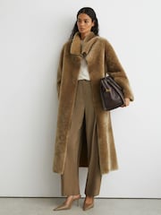 Reiss Bex Reversible Shearling Belted Longline Coat - 7의 이미지 1