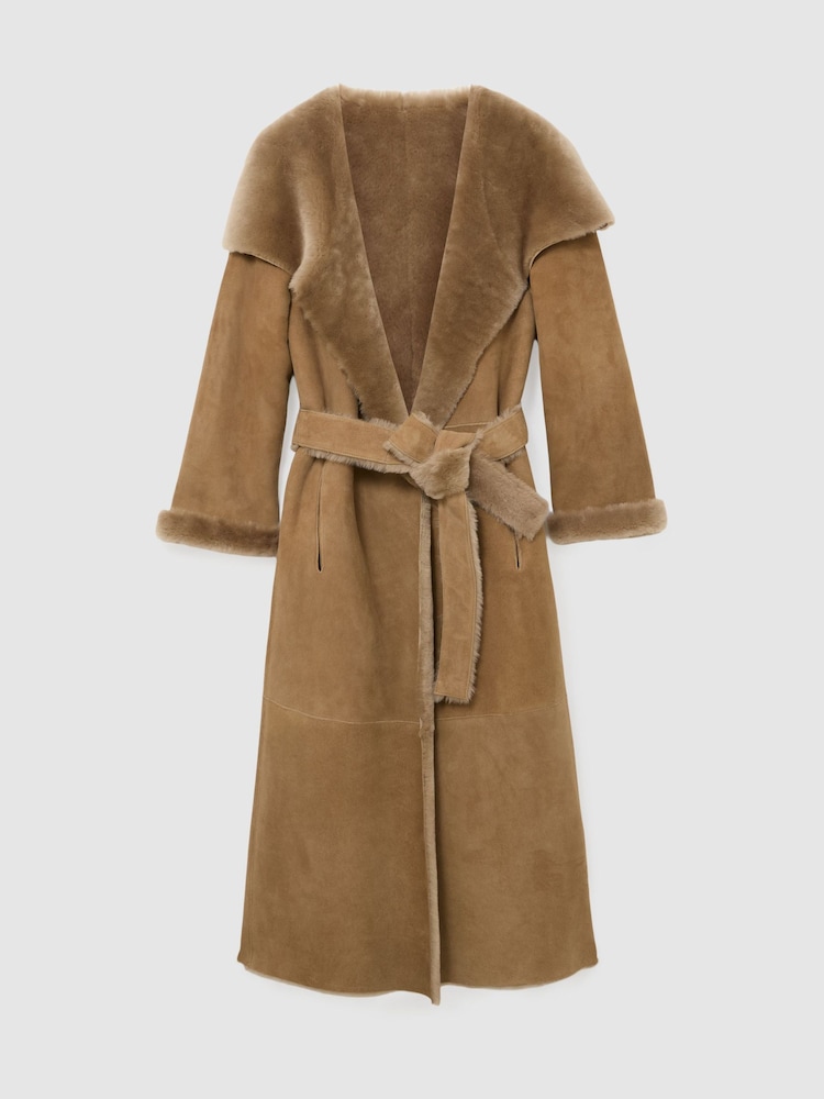 Reiss Bex Reversible Shearling Belted Longline Coat - 7의 이미지 2