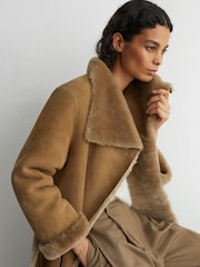 Reiss Bex Reversible Shearling Belted Longline Coat - 7의 이미지 5