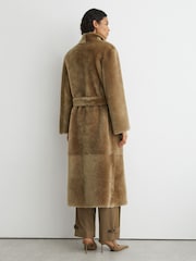 Reiss Bex Reversible Shearling Belted Longline Coat - 7의 이미지 6