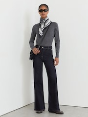 Reiss Dark Blue Addie Petite Cotton-Lyocell Wide-Leg Jeans - Image 1 of 7