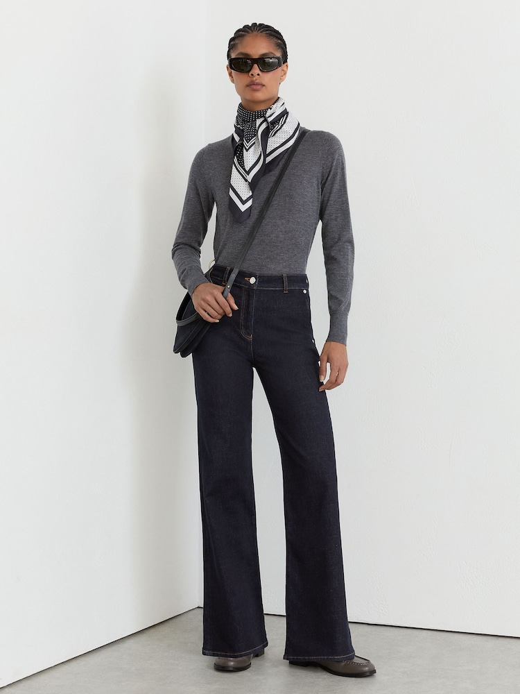 Reiss Dark Blue Addie Petite Cotton-Lyocell Wide-Leg Jeans - Image 1 of 7 Reiss Dark Blue Addie Petite Cotton-Lyocell Wide-Leg Jeans - Image 1 of 7