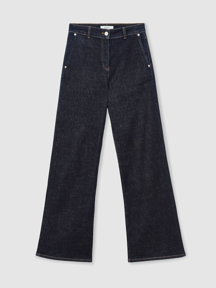 Reiss Dark Blue Addie Petite Cotton-Lyocell Wide-Leg Jeans - Image 2 of 7 Reiss Dark Blue Addie Petite Cotton-Lyocell Wide-Leg Jeans - Image 2 of 7